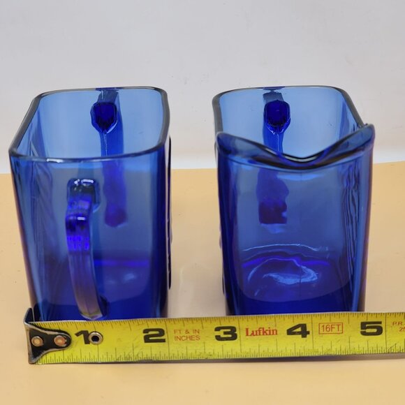 Vintage Cobalt Blue Glass Creamer & Sugar Set With Chevron Pattern - Picture 11 of 12